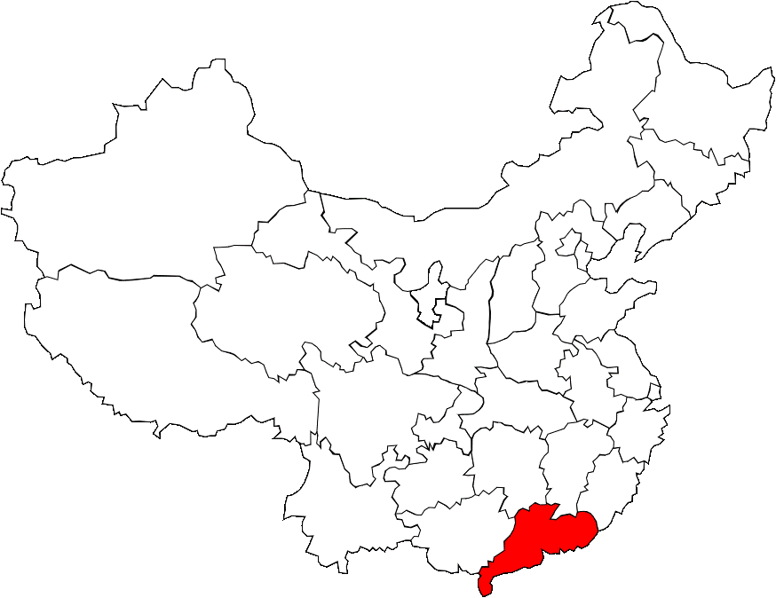 Map highlighting Guangdong